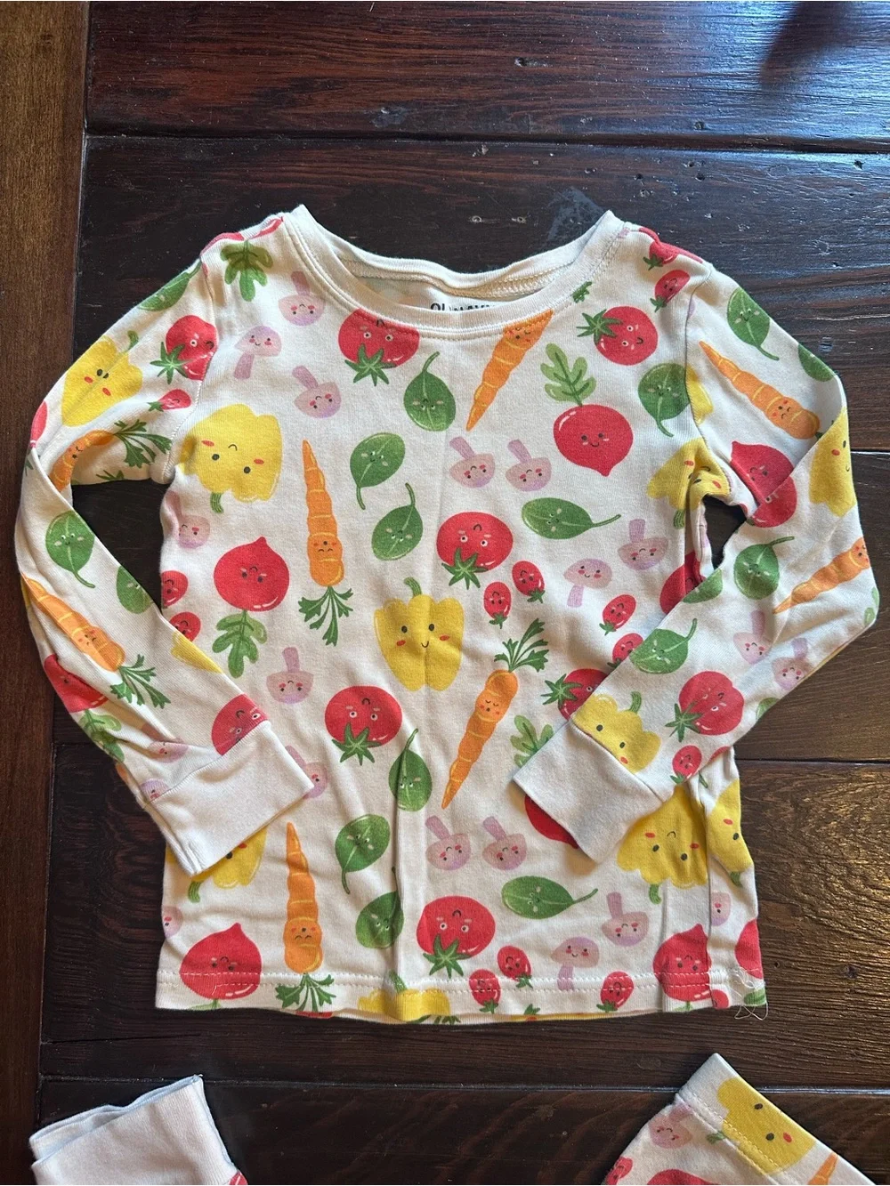 Kids Vegetable Print Cotton Pajama Set of two - Cream with Red, Yellow & Green